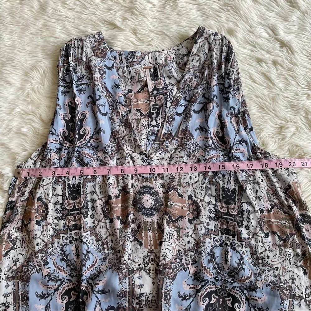 Free People Blouse Darcy Swing Tank Top Bohemian Boho Print Blue S